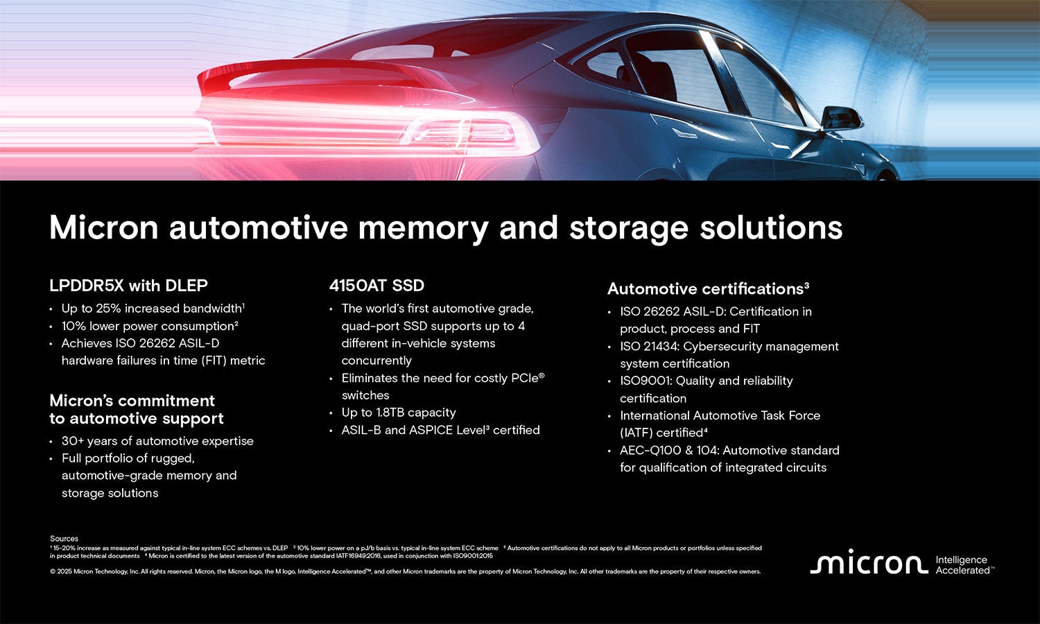 A futuristic car moves through a tunnel, The edge of the car’s taillights stretch beyond the frame.