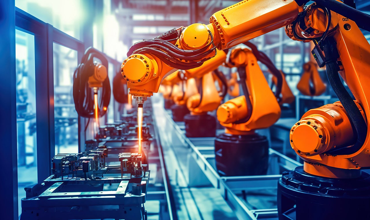 Industrial robot arm on product line